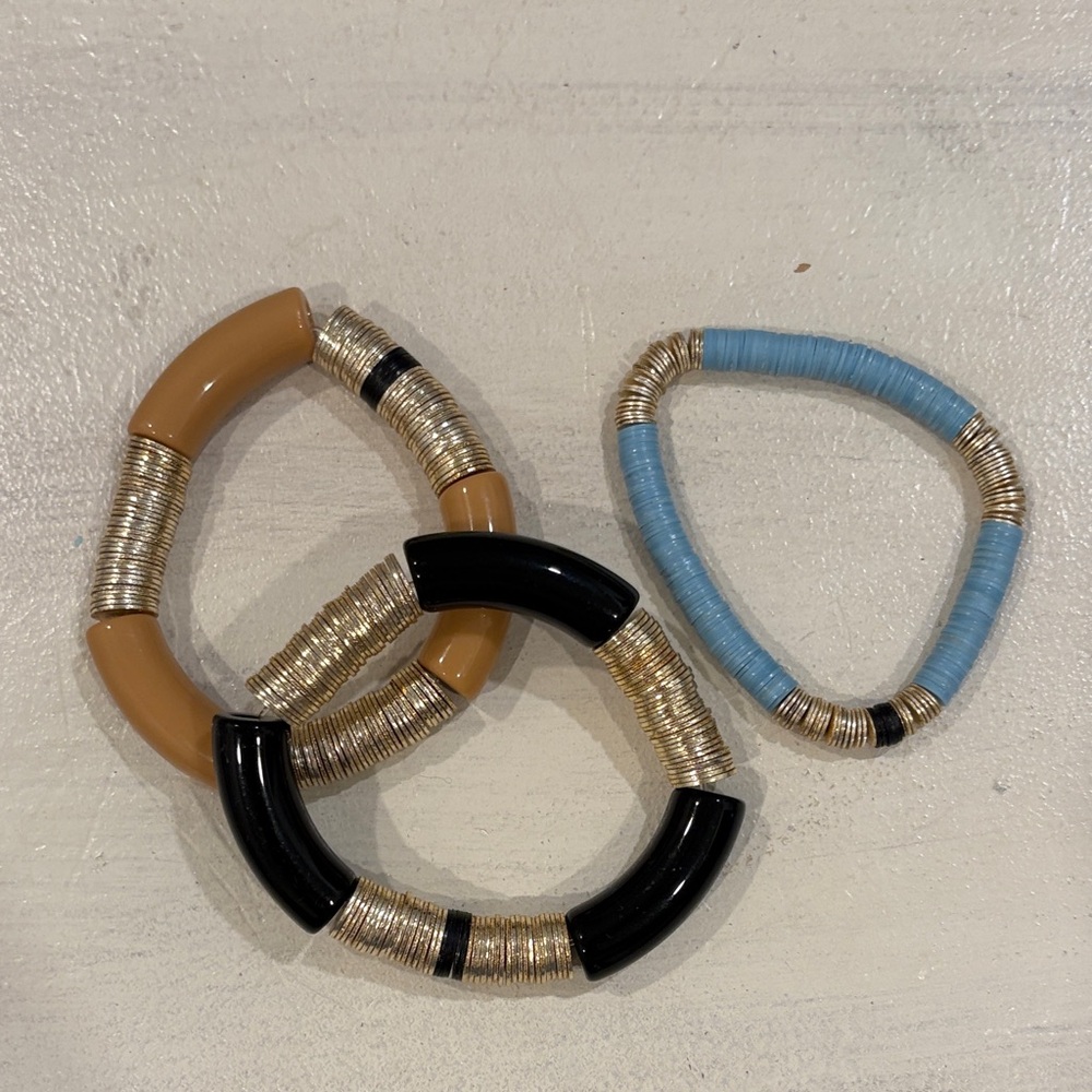 Allie + Bess Zo Bracelets - Black in 10mm / Tan in 10mm / Light Blue in 6mm